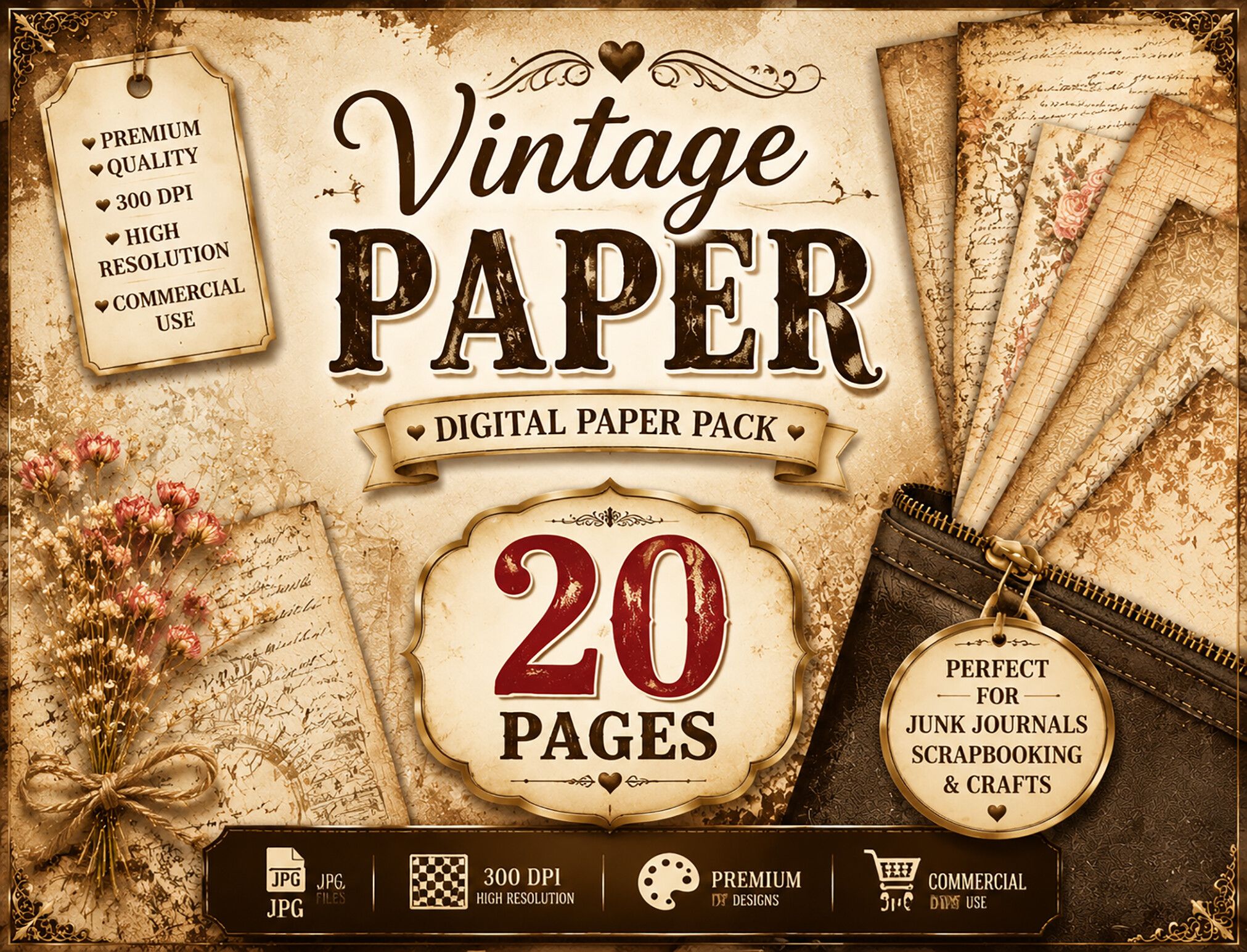 Vintage Damask Floral Junk Journal