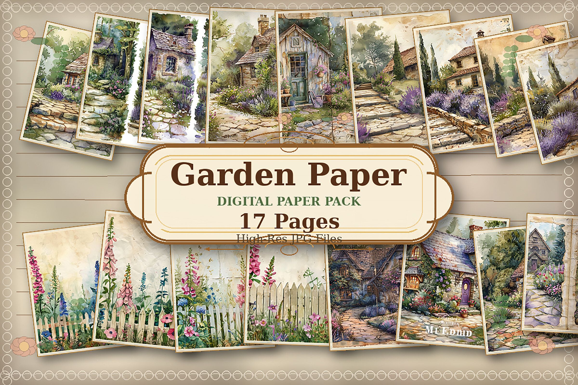 Vintage Cottage Garden Digital Paper