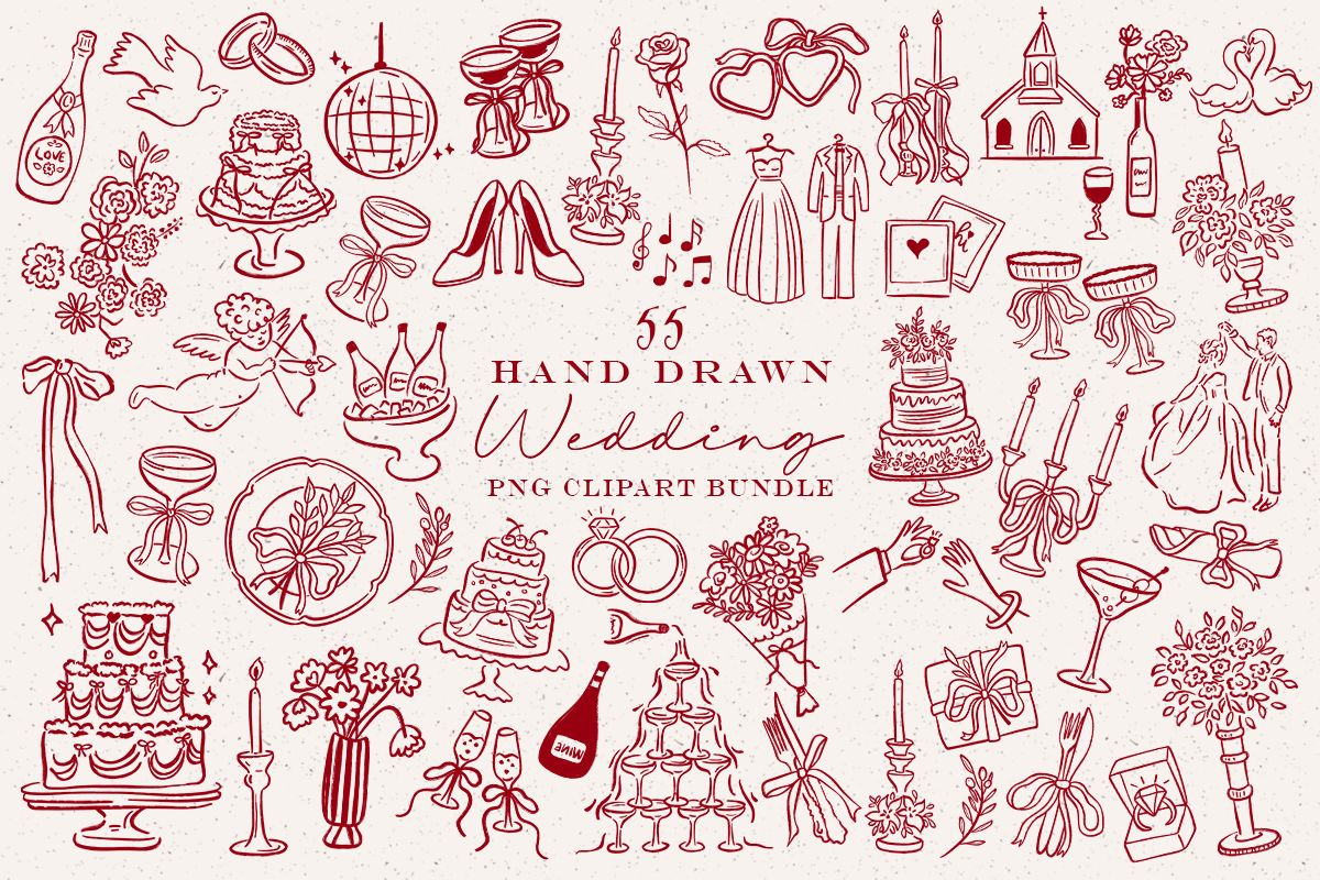Hand Drawn Wedding PNG Clipart Bundle