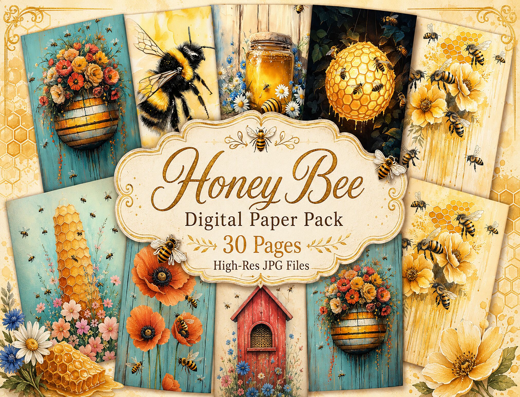 Vintage Bee Garden Backgrounds