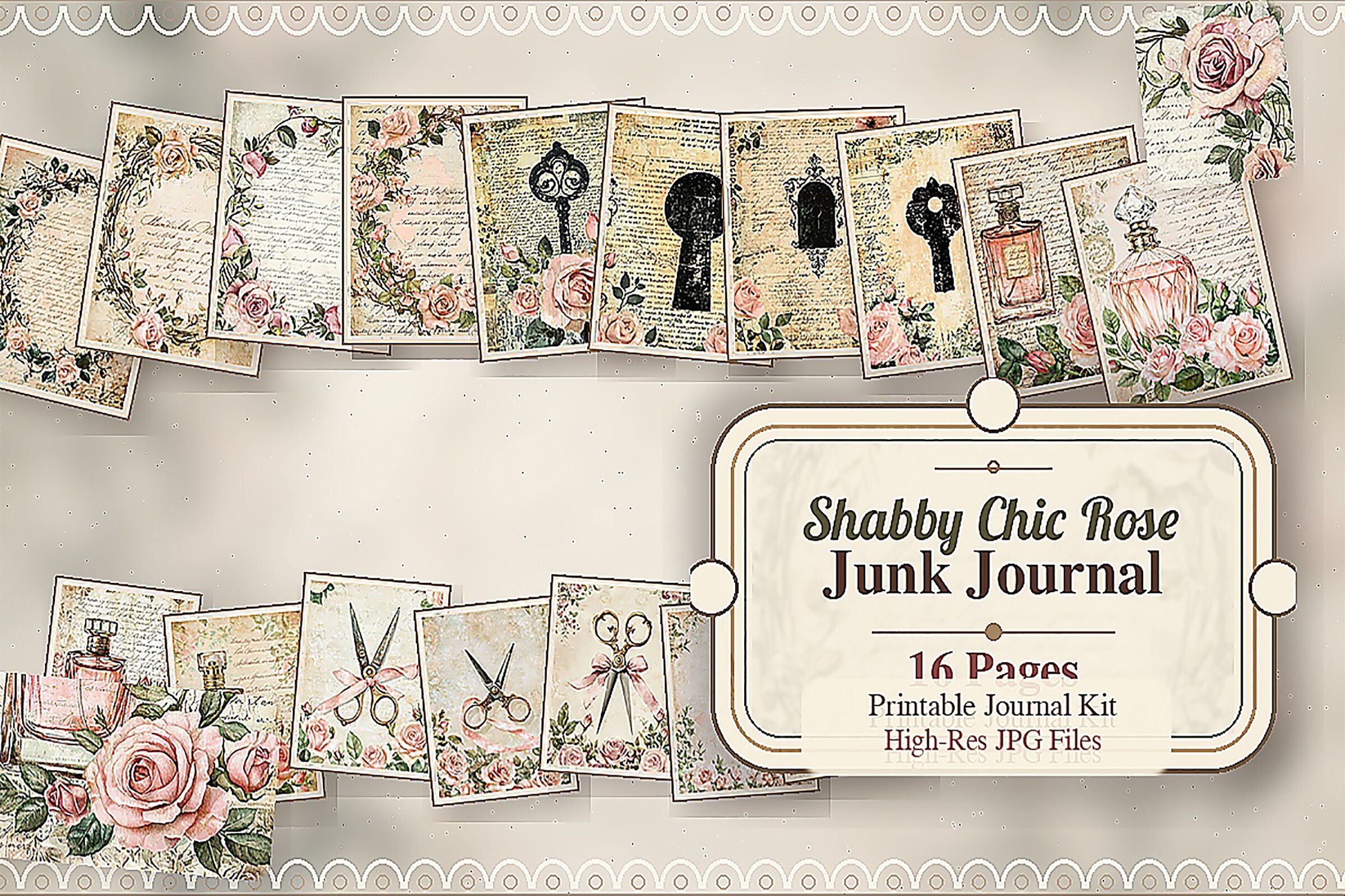 Vintage Rose Junk Journal Digital Paper