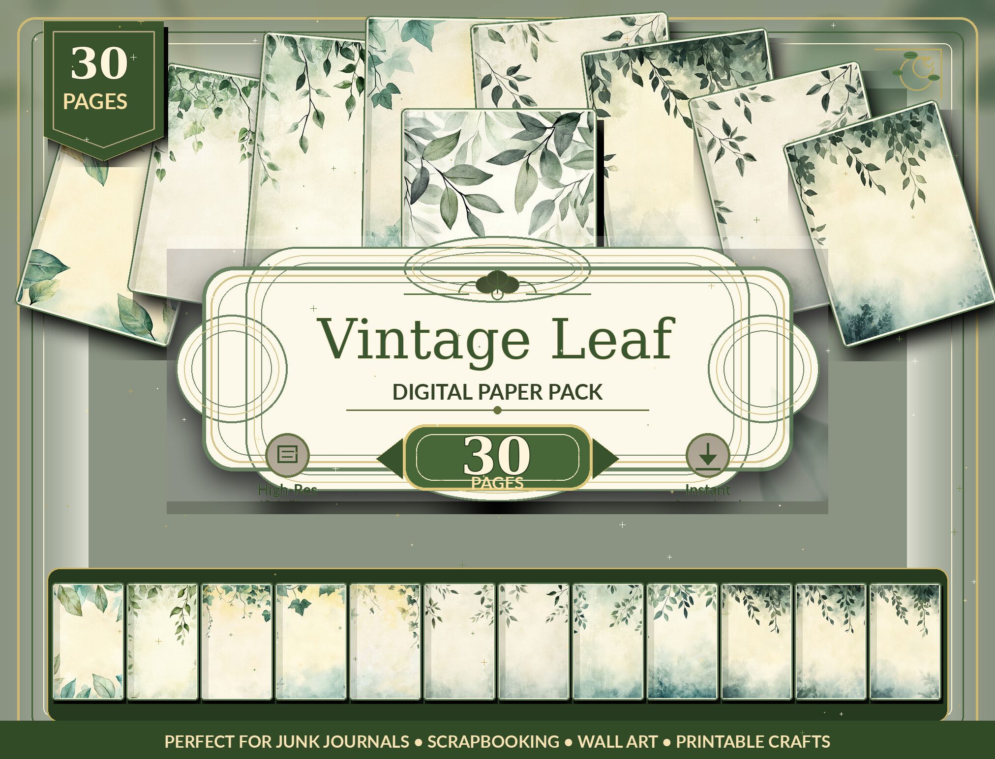 Vintage Ivy Leaf Digital Paper