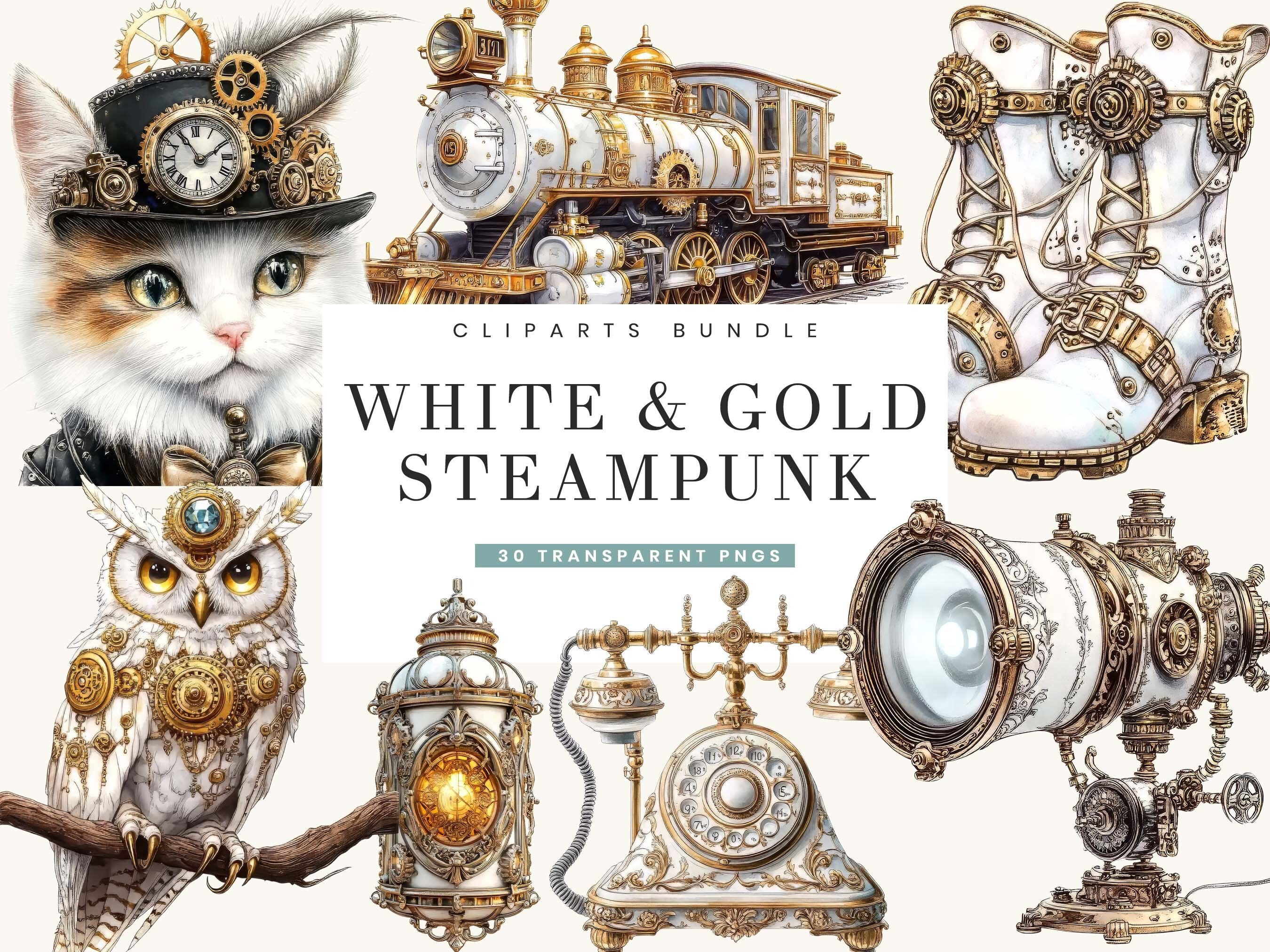 White and Gold Steampunk Clipart