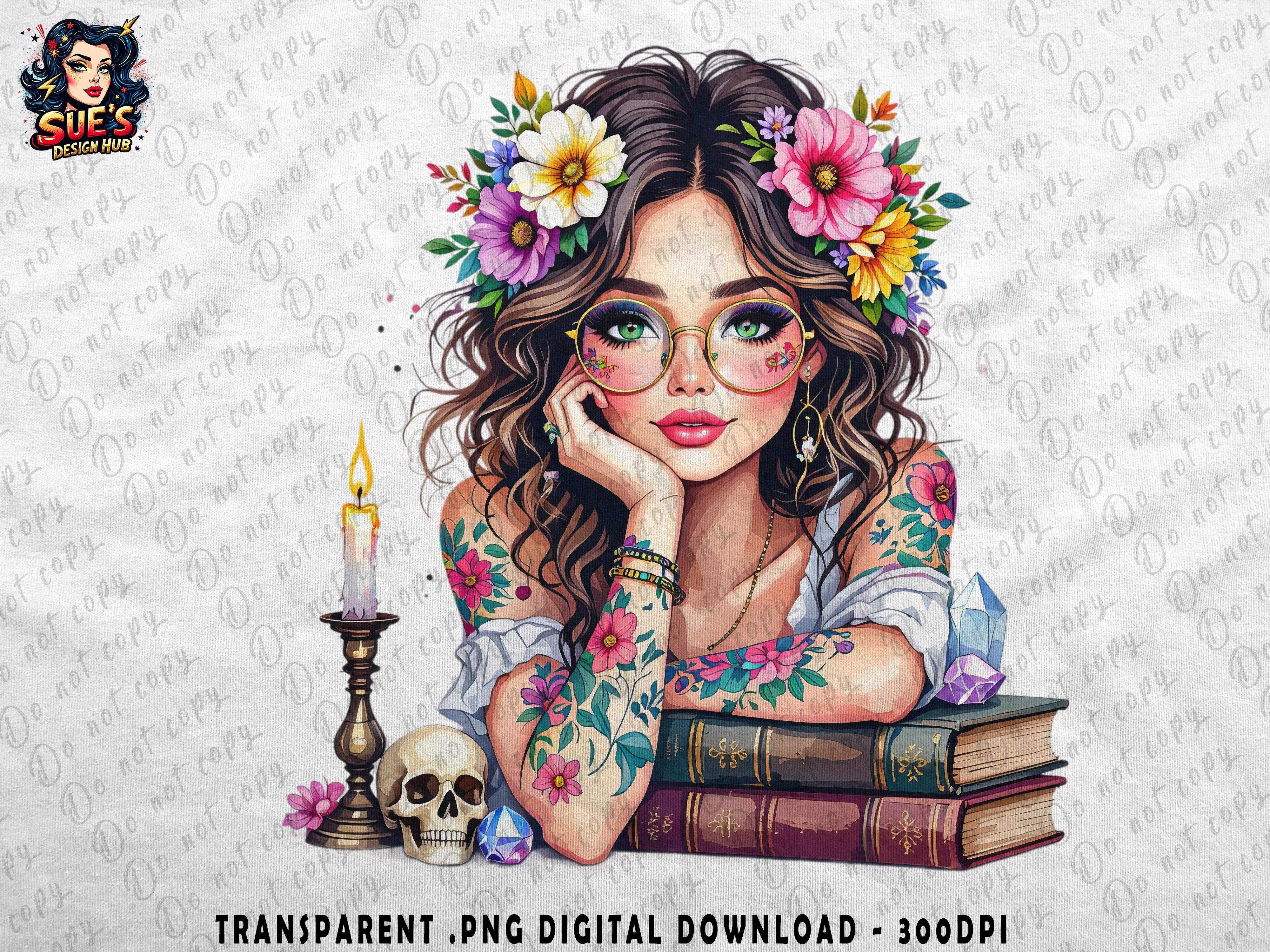 Boho Witchy Girl with Glasses & Crystals