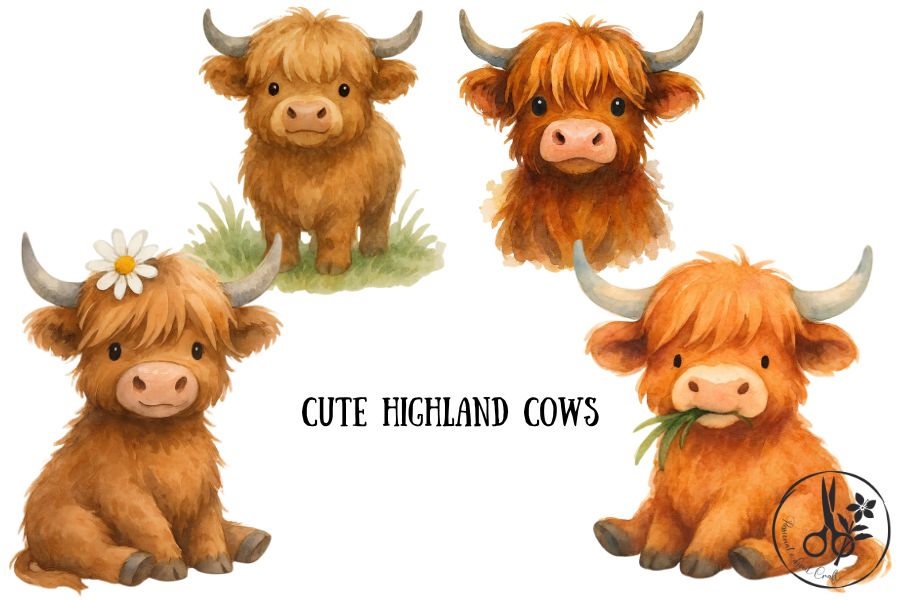 Cute Highland Cows - Png & Pdf Clipart