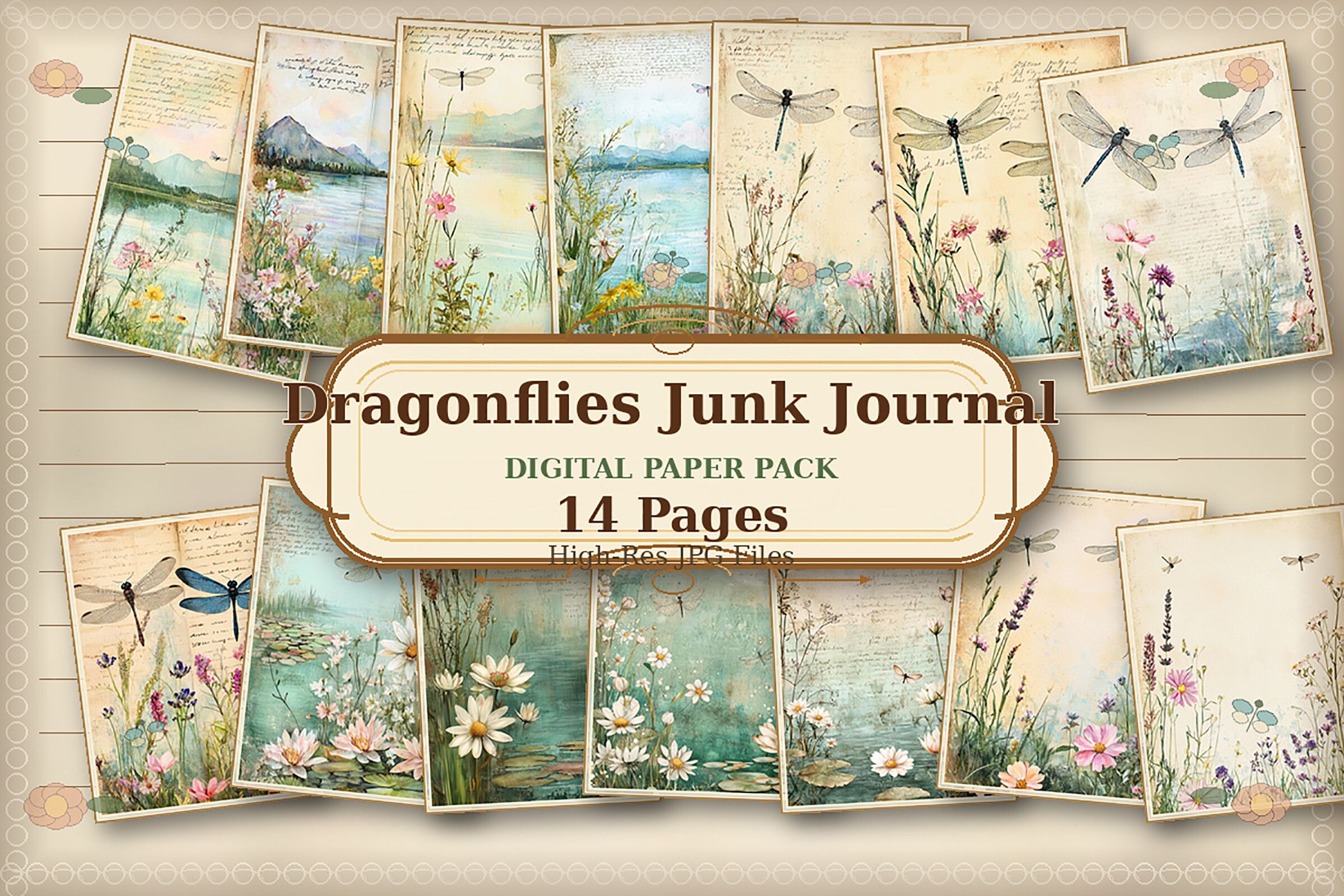 Vintage Dragonfly Lake Junk Journal