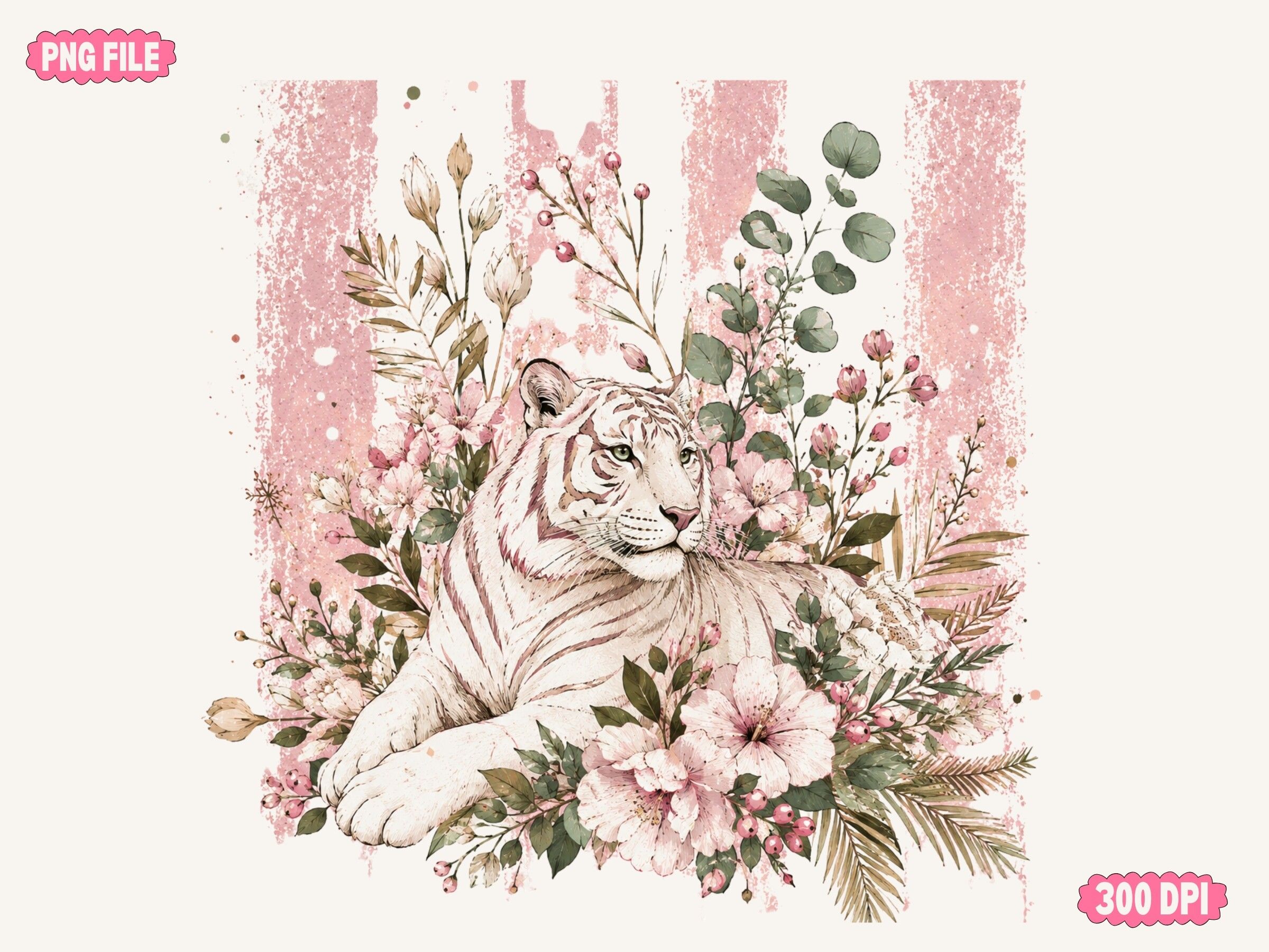 Pink Tiger Floral Sublimation PNG Art