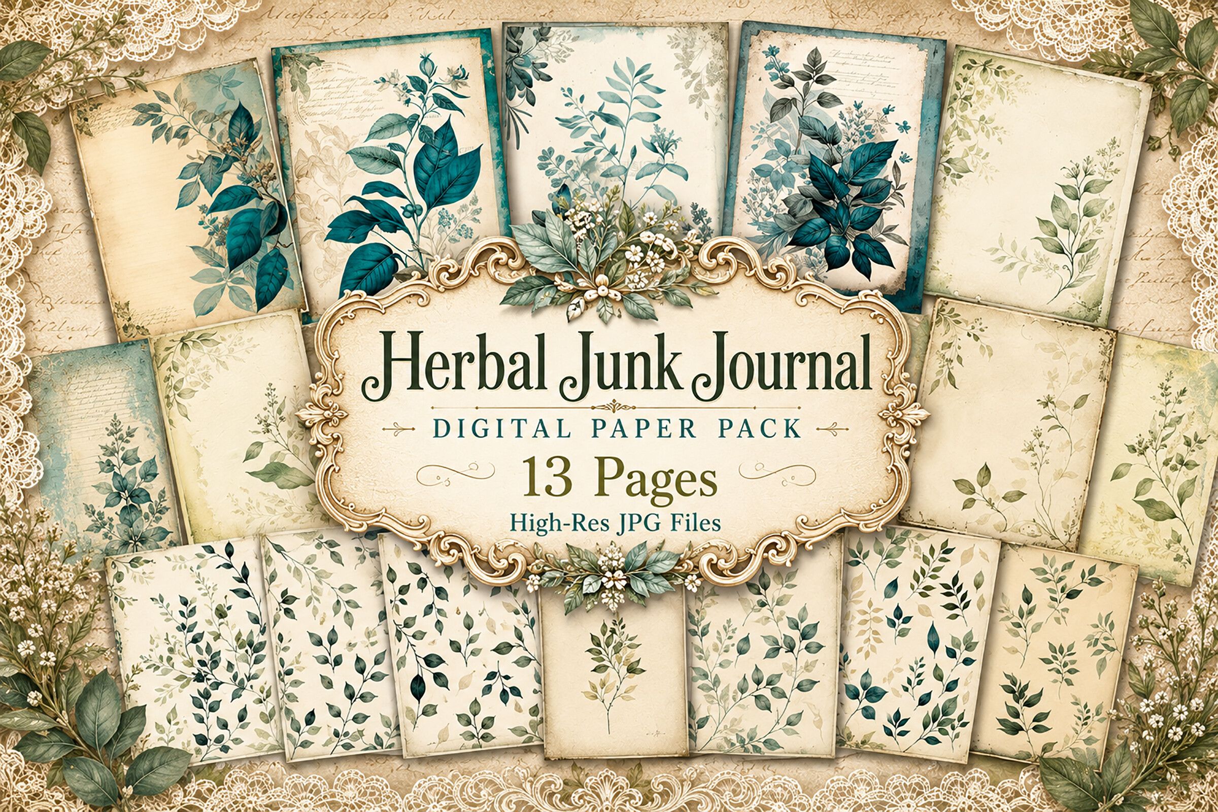 Vintage Botanical Leaves Junk Journal