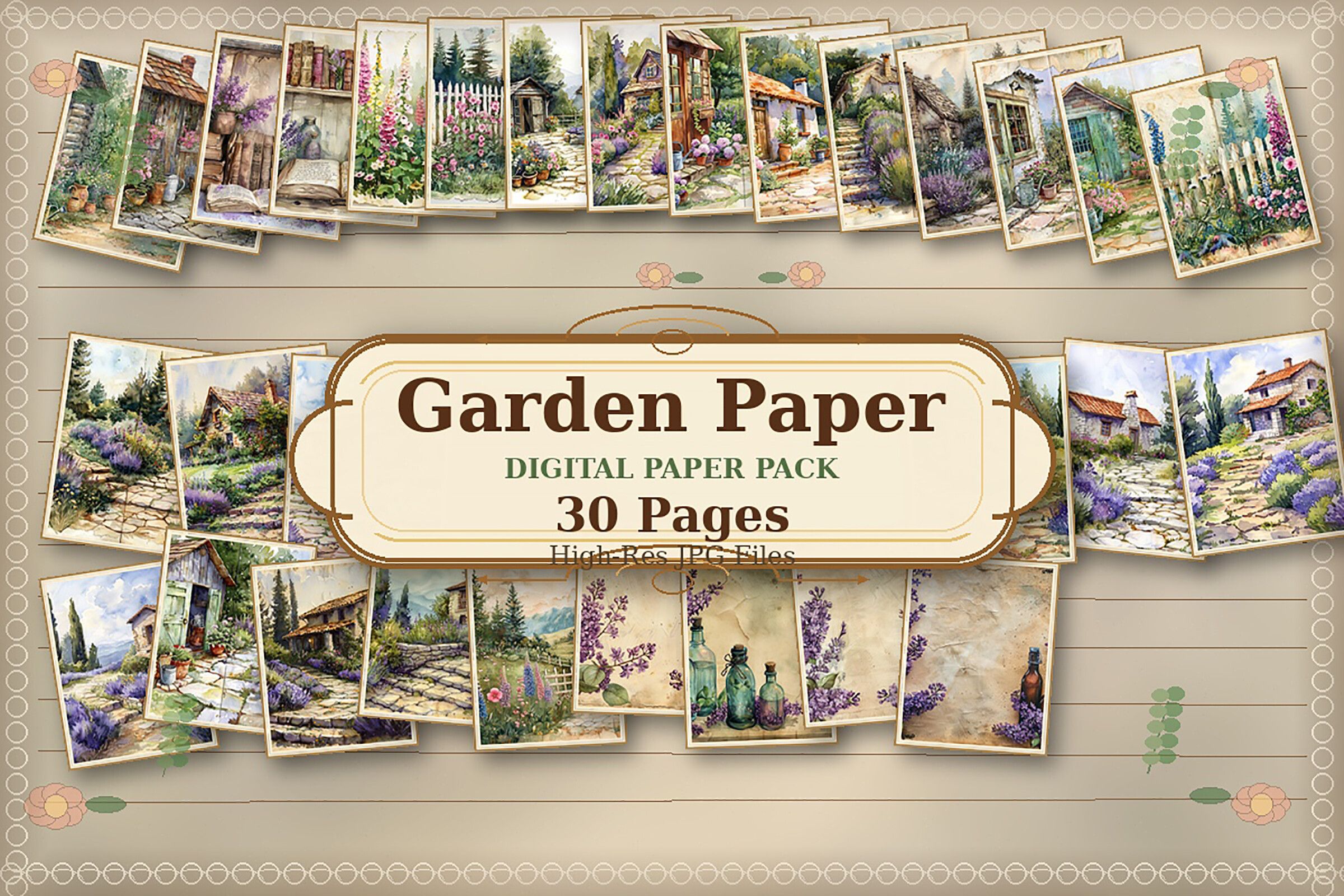 Vintage Lavender Cottage Digital Paper